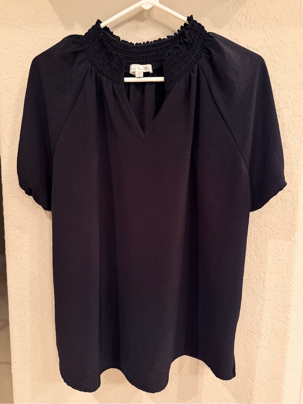 nine britton Black Smocked Neck Short Sleeve Blouse